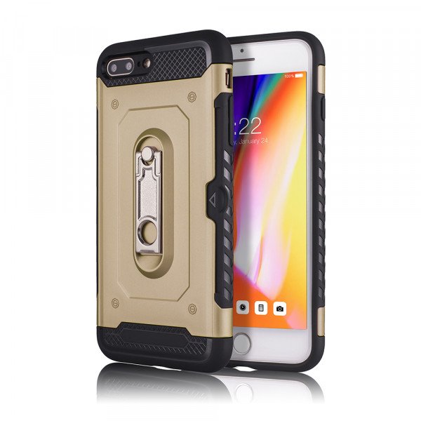 Wholesale iPhone 8 Plus / 7 Plus Rugged Kickstand Armor Case with Card Slot (Gold)